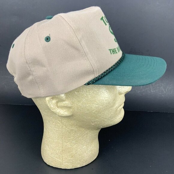 Vintage 80s Tom The Dollar Man Snapback Hat Cap Rope Accent Beige Green - Picture 3 of 7